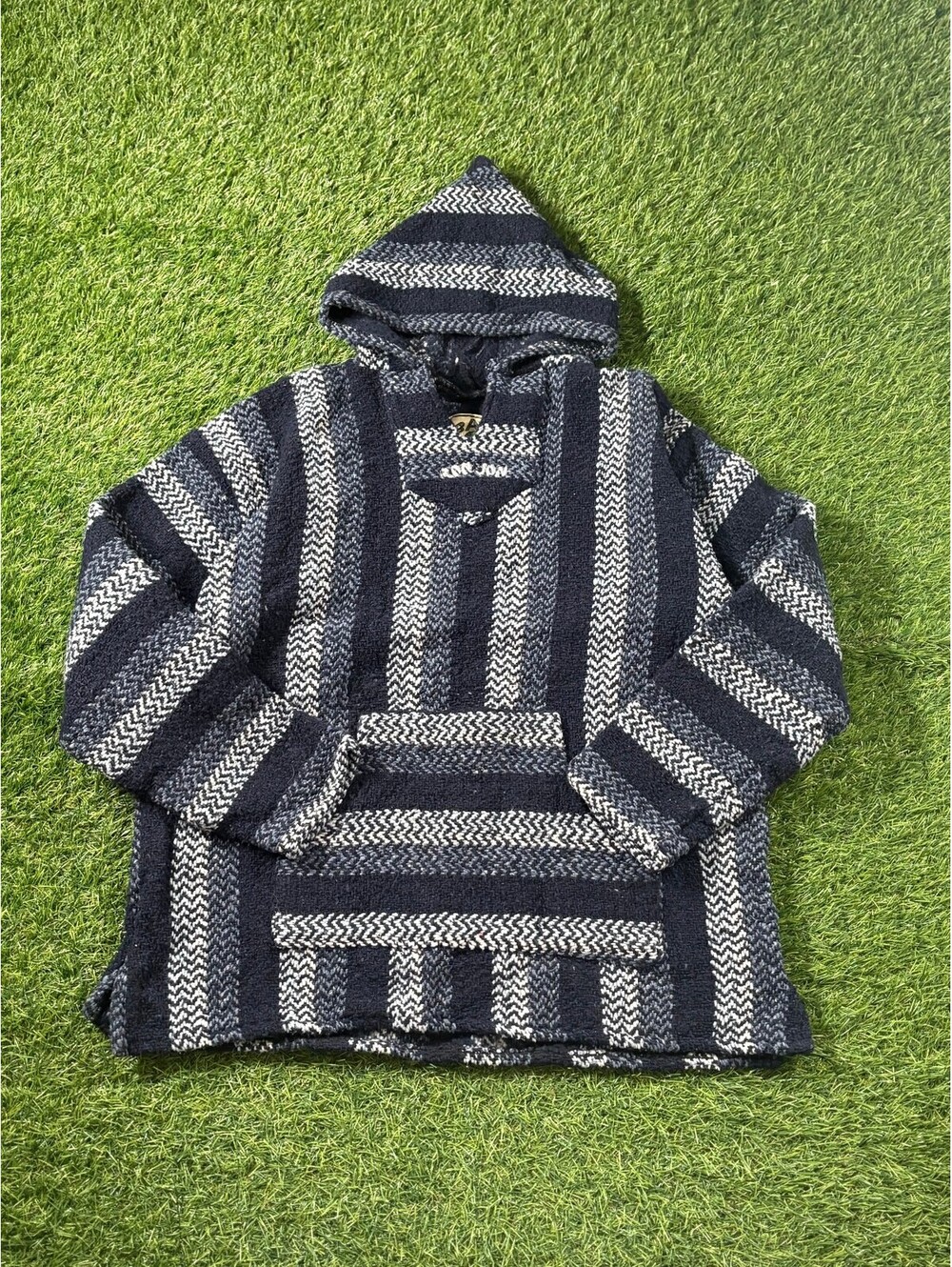 Vintage Baja Joe Hoodie Pullover Navy White 100% Cotton Made in Mexico Mens XL